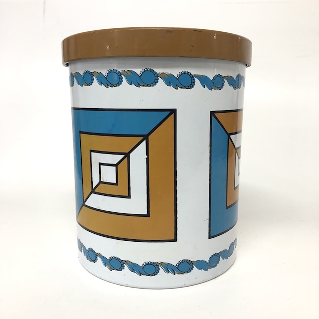 CANNISTER, 1970s Geo Design Mustard Turquoise